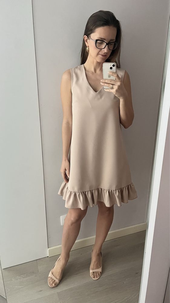 Allure pudrowa sukienka z falbanką Komunia wesele karnawał chrzciny