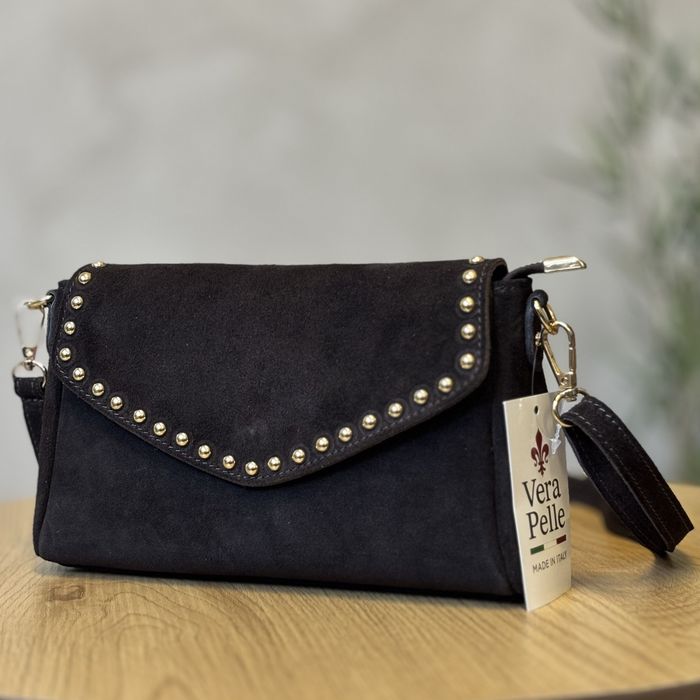 Czekoladowa skórzana torebka listonoszka skóra zamsz Varlesca chicaca