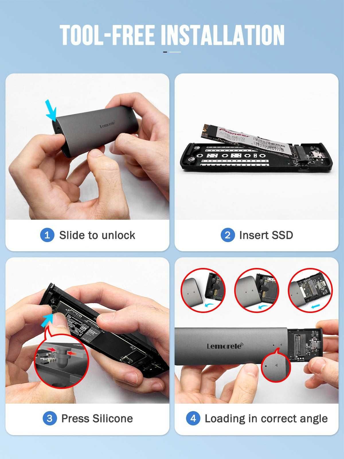 Карман Lemorele SD1L для SSD m.2 M/M&B-key NVME (USB type-c 3.1 gen2)