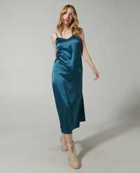 Платье комбинация,синее шелковое платье размер хс-42