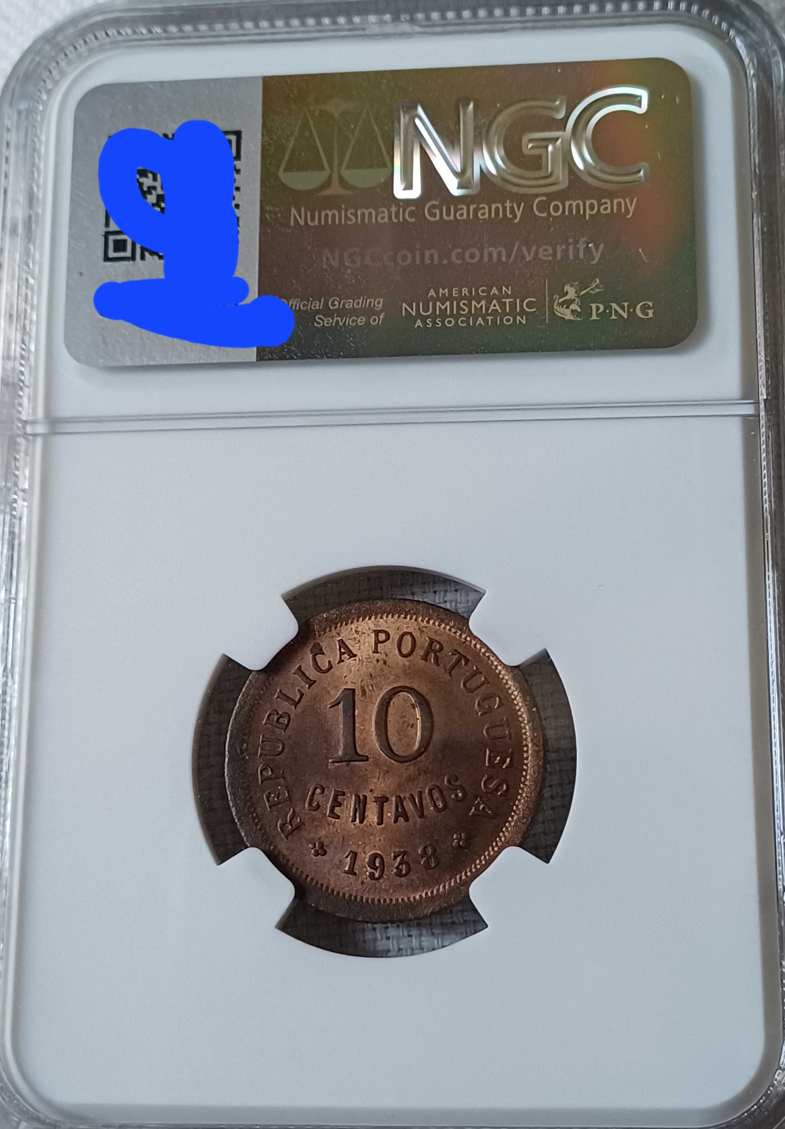 Moeda 10 centavos 1938 NGC MS63