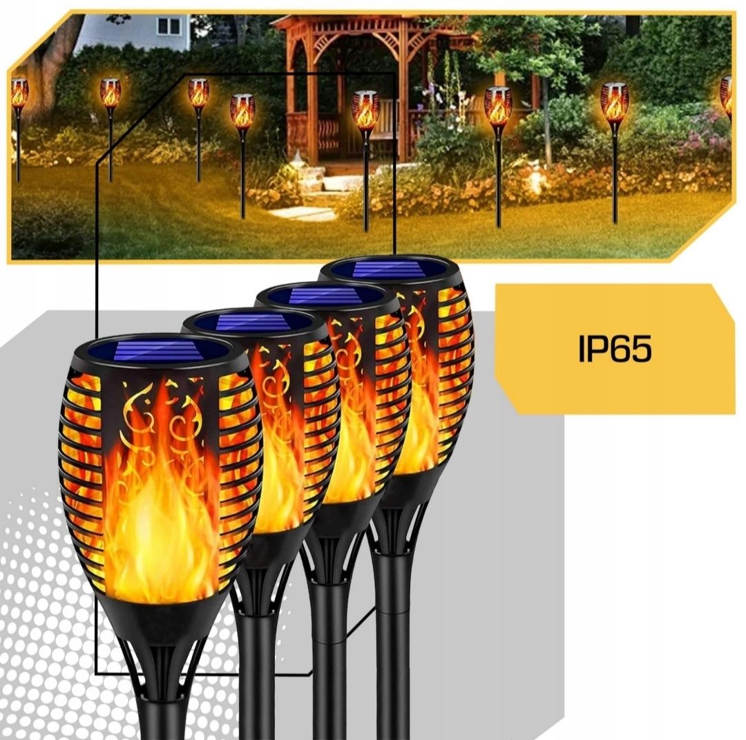 4x LAMPA SOLARNA ogrodowa pochodnia efekt ognia płomienie ozdobna