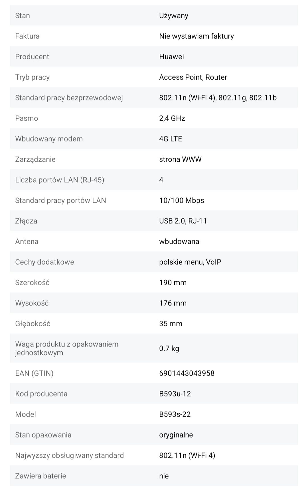 Router Huawei LTE CPE B593 SIM