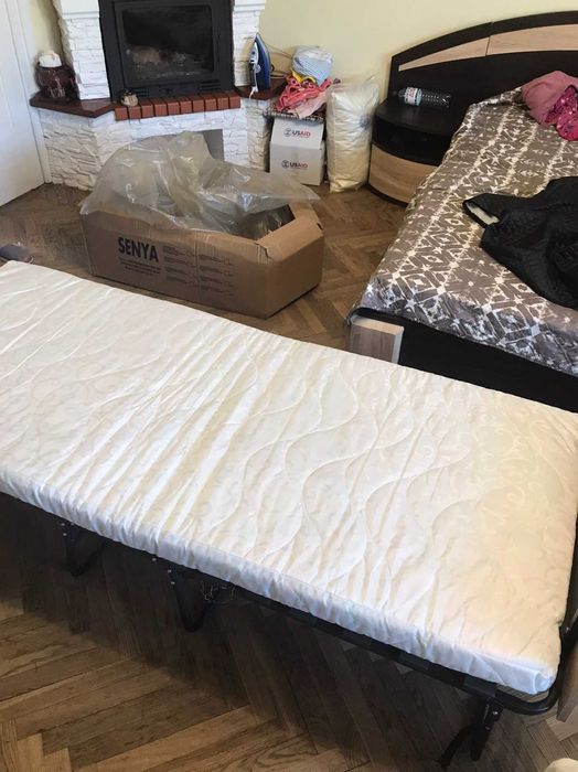 Раскладушка-полуавтомат на ламелях с матрасом, розкладачка з матрацем