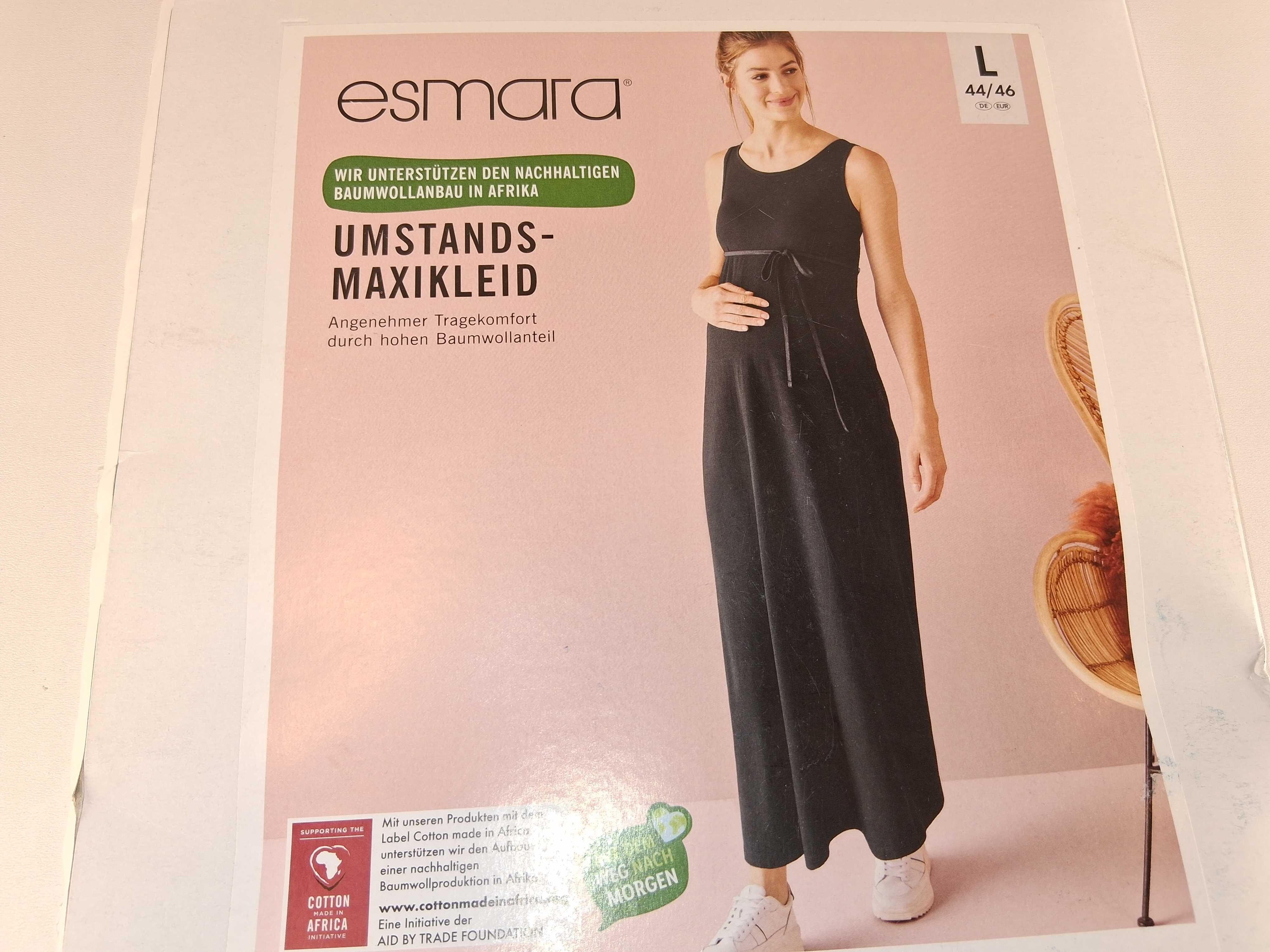 A163 ESMARA Maxi Sukienka Ciążowa Czarna Wygodna Bawełniana L 44/46