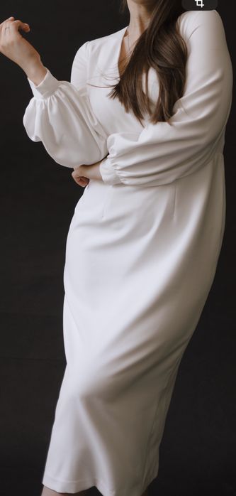 Сукня міді білого кольору ( весільна, вечірня) l-xl з обʼємними рукав