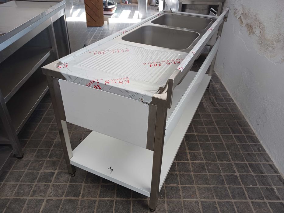 ACM1652 - Bancada de Lavagem Inox 1,8m de 2 Pios 50x50cm - NOVA