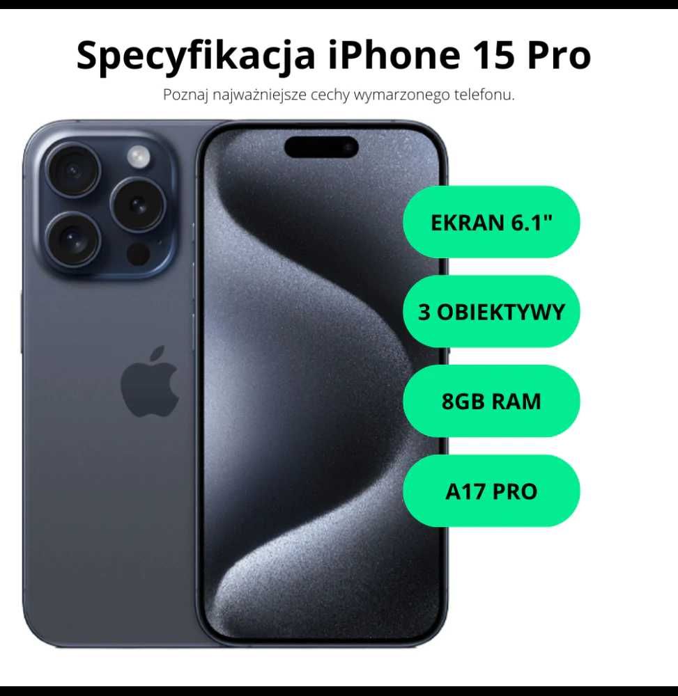 OKAZJA! iPhone 15 Pro 256GB Black Titanium/ Gwarancja 24msc/raty 0%