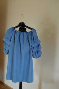 Letnia sukienka mini z lyocellu XS 34 krótka niebieska hiszpanka