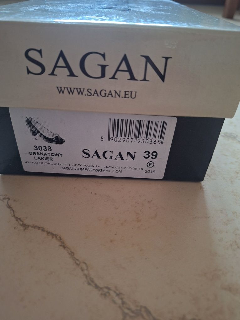 Buty SAGAN granatowe lakierowane