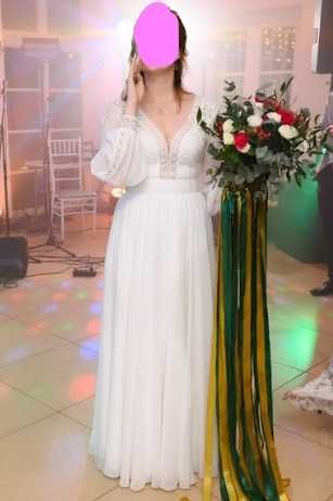 Suknia ślubna muślin 36-38 długi rękaw