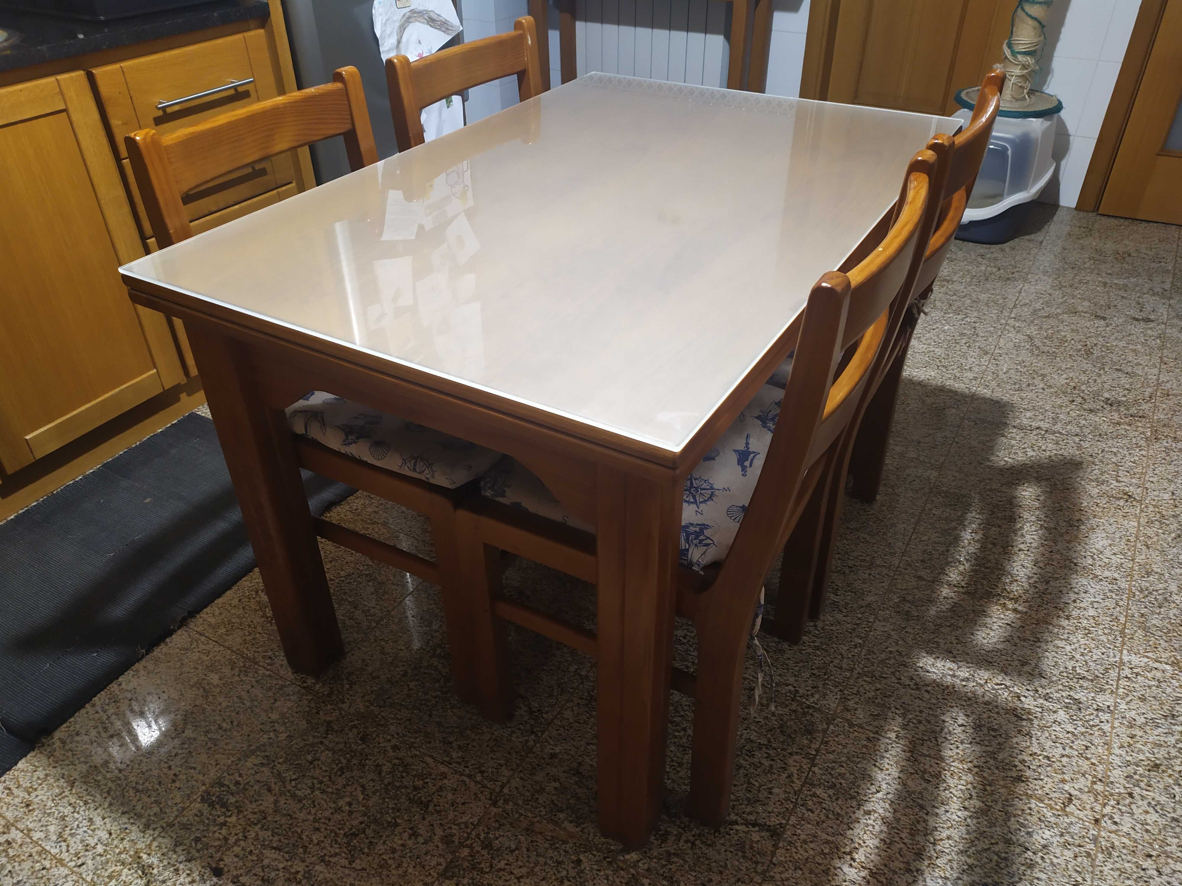 PROMOÇÃO Mesa Extensível+6 Cadeiras Estilo Rústico com Vidro Temperado