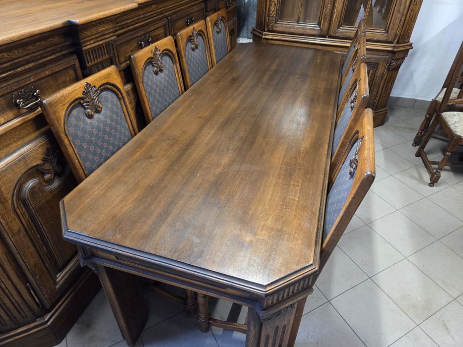 Zestaw 100% dębowy komoda lustro witryna stół 8 krzeseł meble Holandia