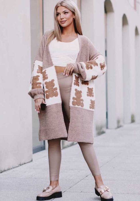 Długi Kardigan Oversize Daisy Beżowy