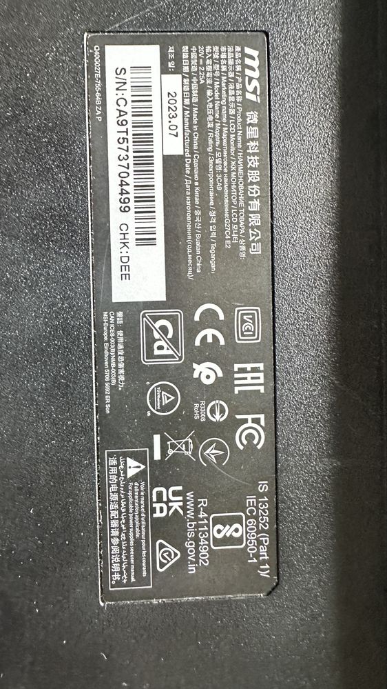 Monitor MSI 27” 165hz