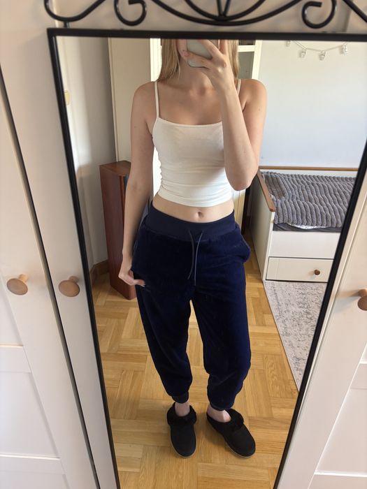 spodnie dresowe puma granatowe futerkowe zimowe