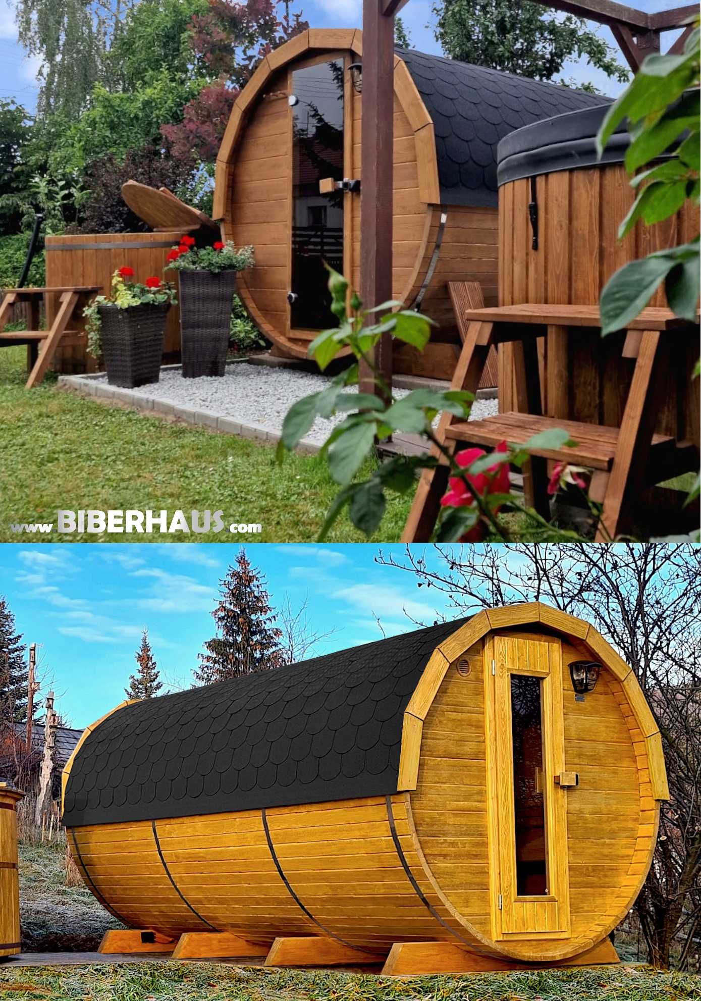 SAUNA Ogrodowa 400 cm + PRZEBIERALNIA + GRATIS Beczka 500L + Akcesoria