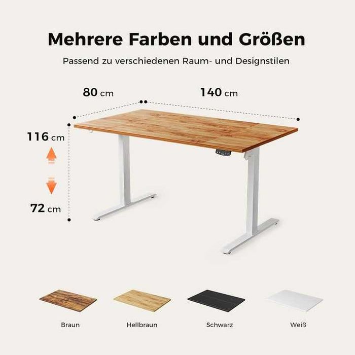 Biurko Komputerowe Elektryczne Agilestic 140 x 80 x 72 cm biały, brąz
