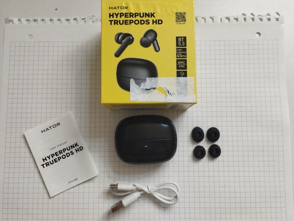 Навушники Hator hyperpunk truepods HD (ПОВНИЙ КОМПЛЕКТ)