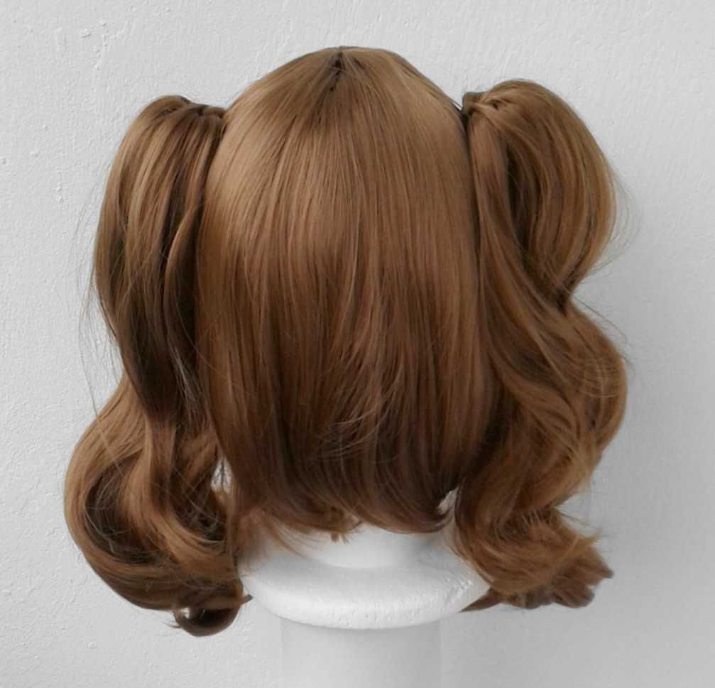 Promocja Brązowa krótka peruka z kitkami grzywką cosplay wig lolita