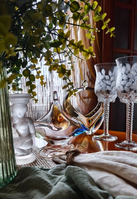 Бокалы ваза сахарница подсвечник хрустал цветное стекло винтаж подарок