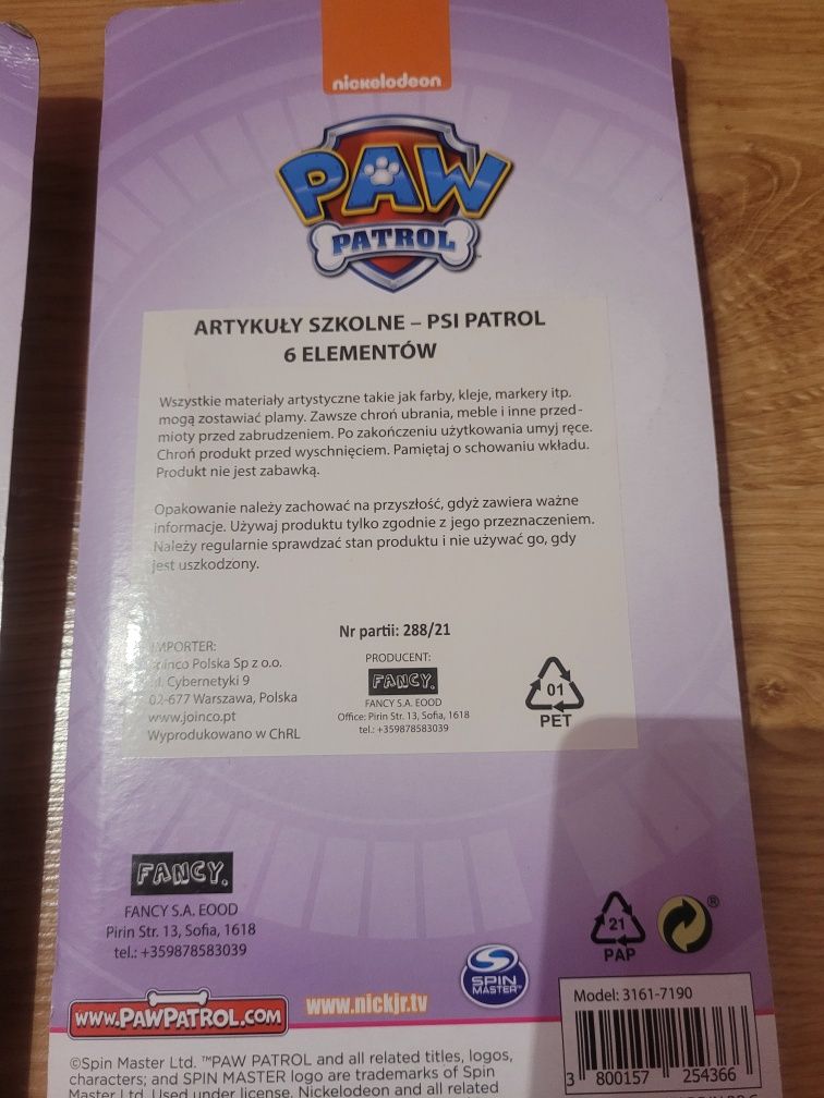 Psi Patrol  - Zestawy  przyborów do pisania 6 ele. Zestaw Nowe.