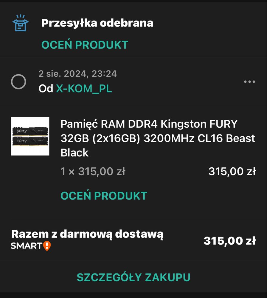 Pamięć RAM Kingston Fury 16 GB DDR4 3200Mhz