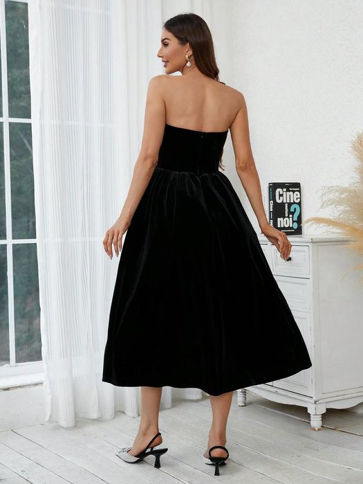 Sukienka Wieczorowa Welurowa Z Odkrytymi Ramionami Czarna Shein Xs 34