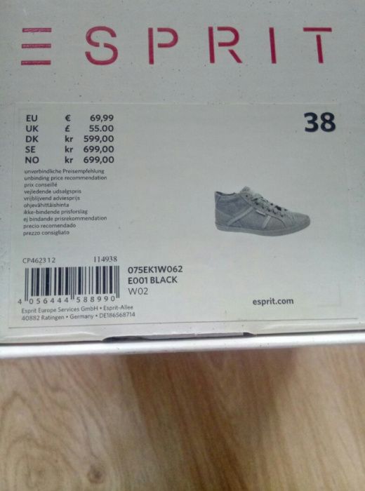 ESPRIT NOWE r. 38 buty półbuty sneakersy trampki skóra ekologiczna