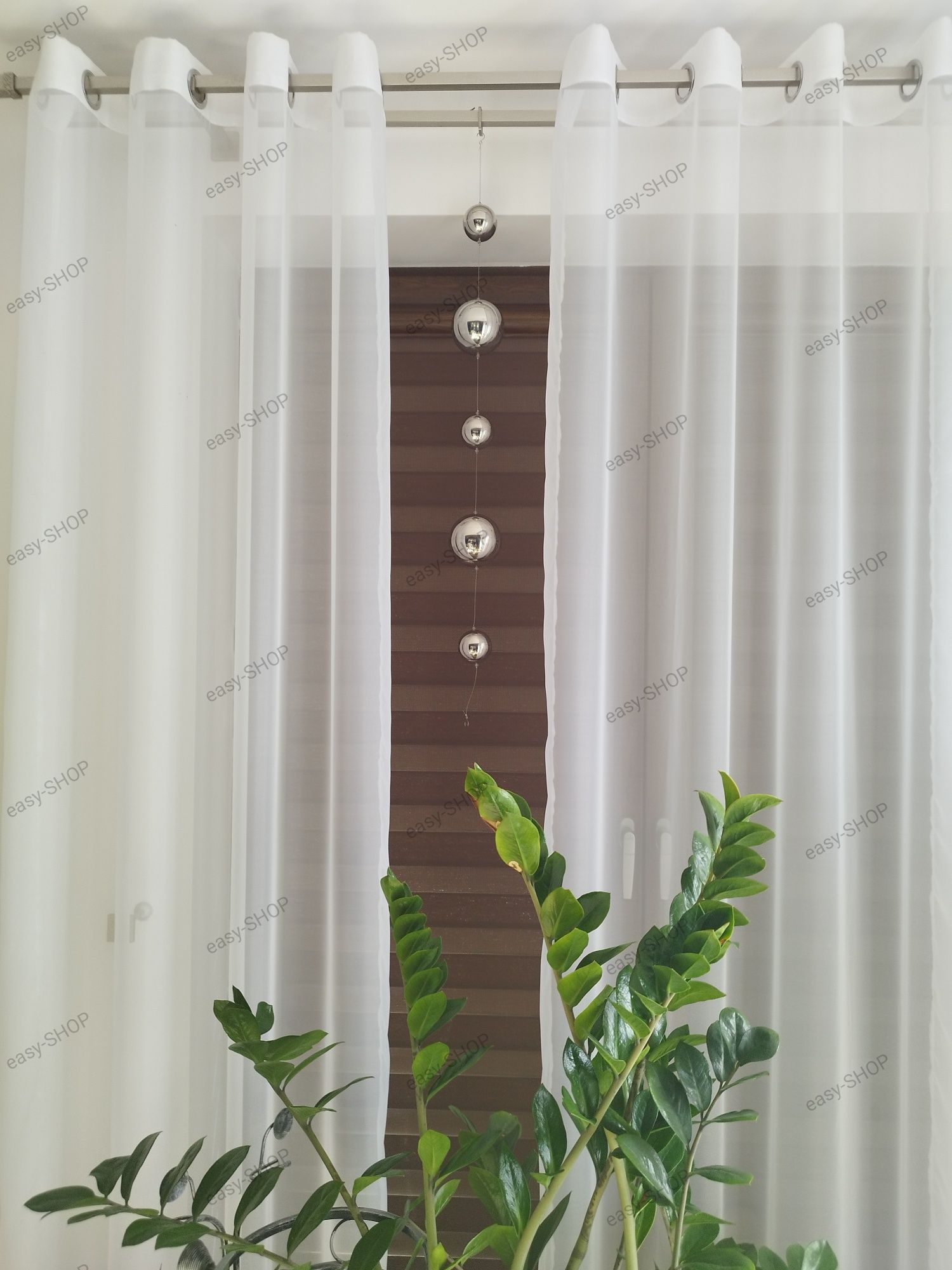 5 srebrnych kul lustrzanych długość 100 cm
