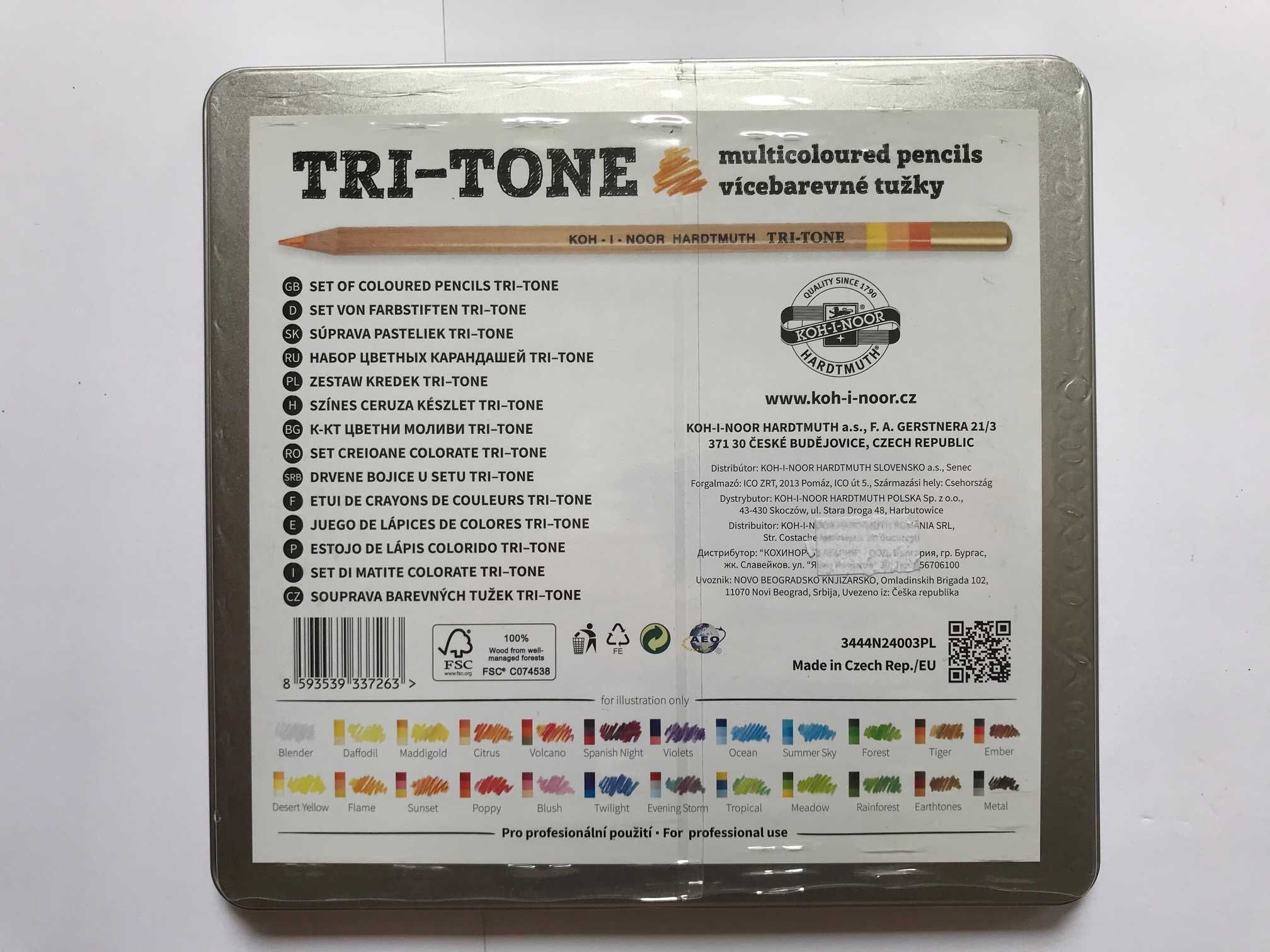Kredki  trójkolorowe KOH-I-NOOR Tri-Tone 23+1 kolory metalowe opak.