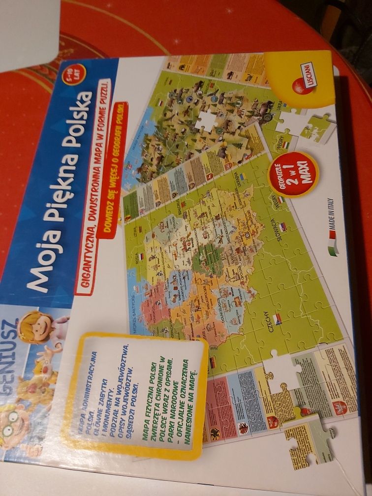 Dwustronna mapa Polski - puzzle. Nowa, brak jednego puzzla