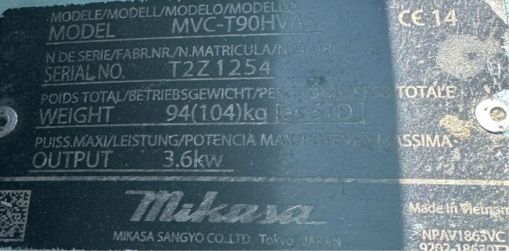 Placa vibratoria  compactadora Mikasa 104 kg