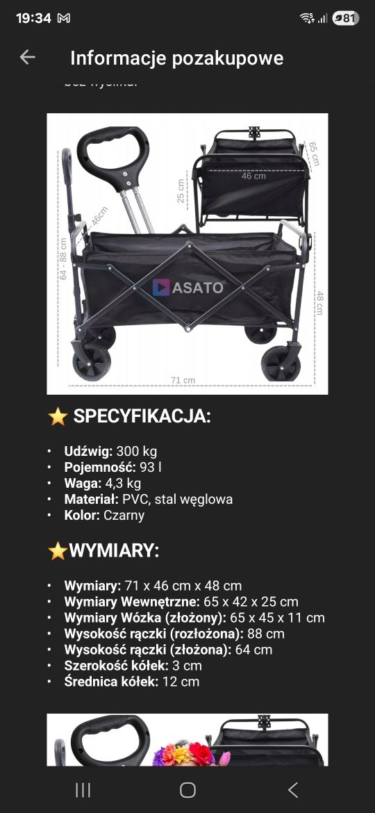 Wozek plażowy ogrodowy składany