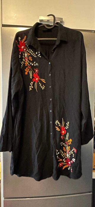 Janina Платье рубашка с вышивкой, р 48, 100% вискоза