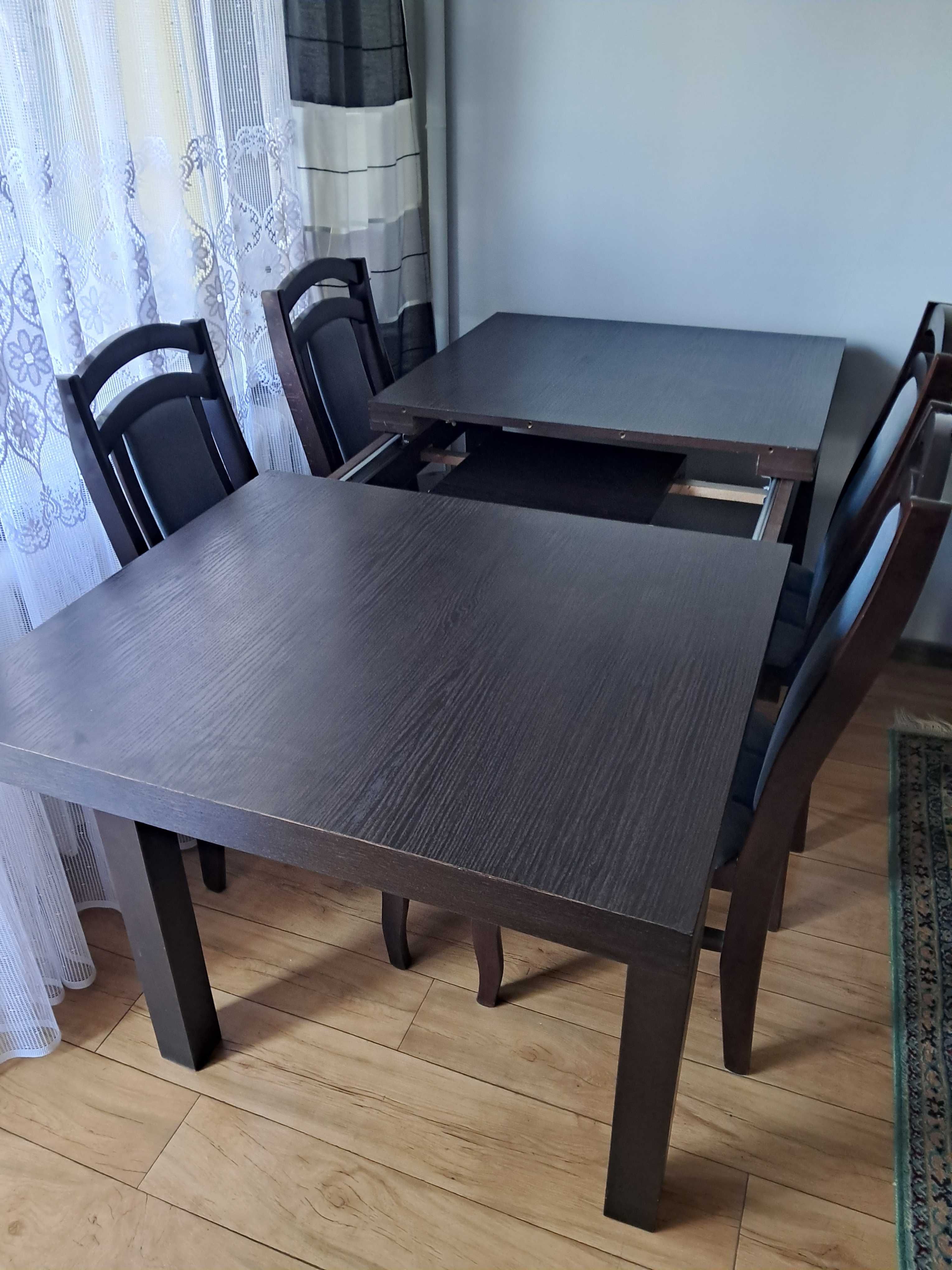 Stół rozkładany 140x80 + 40cm = 180x80 i 4 krzesła wenge ciemny brąz
