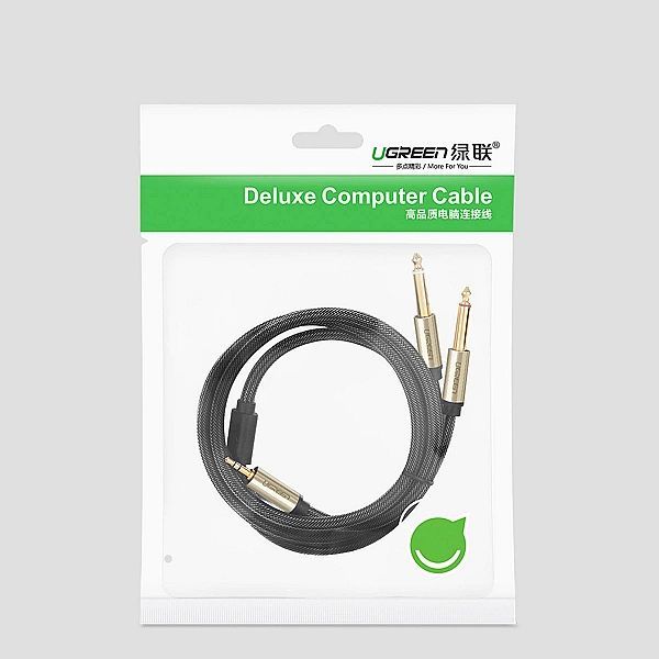 Ugreen kabel przewód audio mini jack 3,5 mm - 2 x jack 6,35mm 2m szary