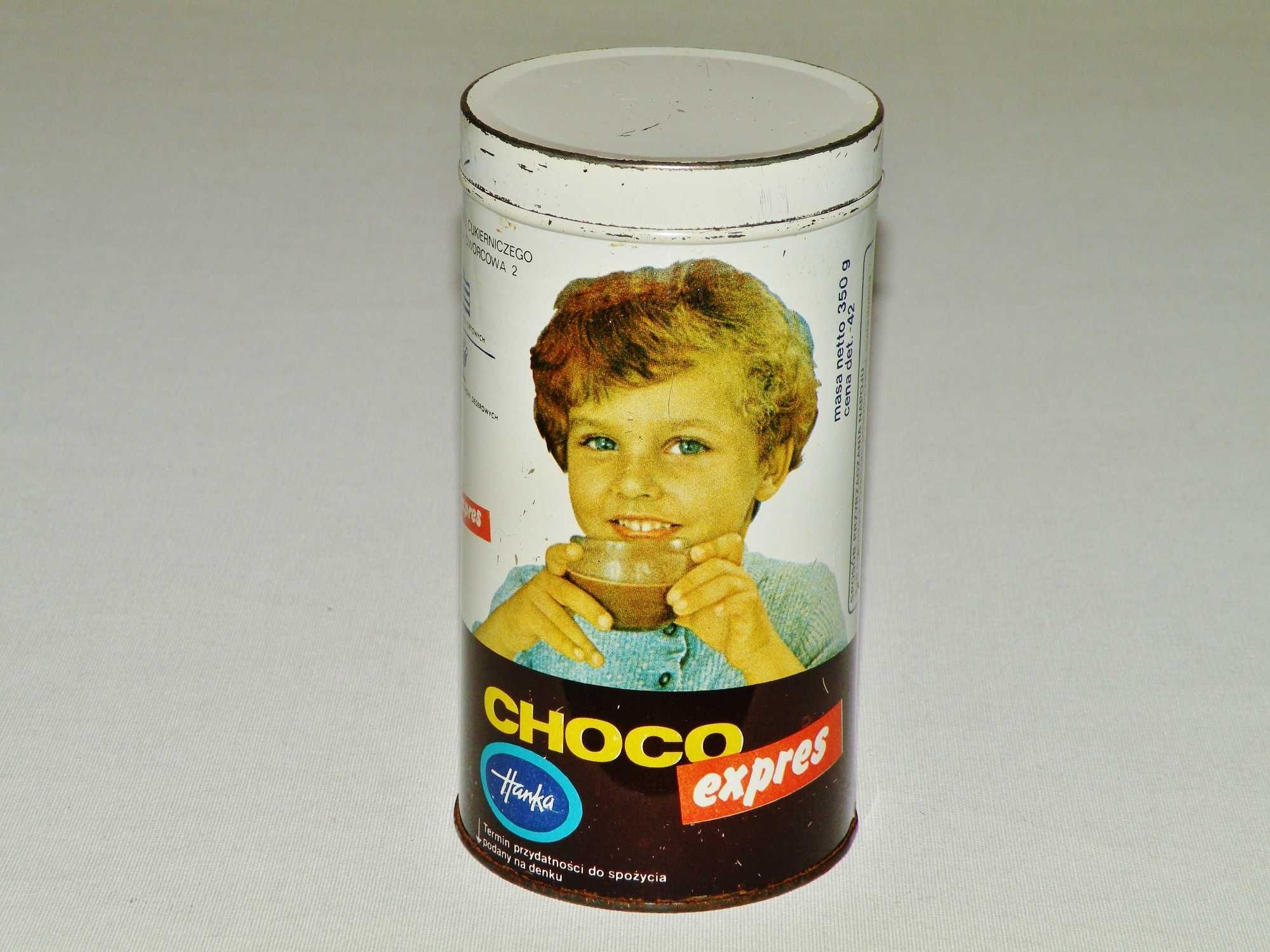 Puszka po napoju kakaowym Choco Expres ŚZPC Hanka z lat 80-tych PRLu