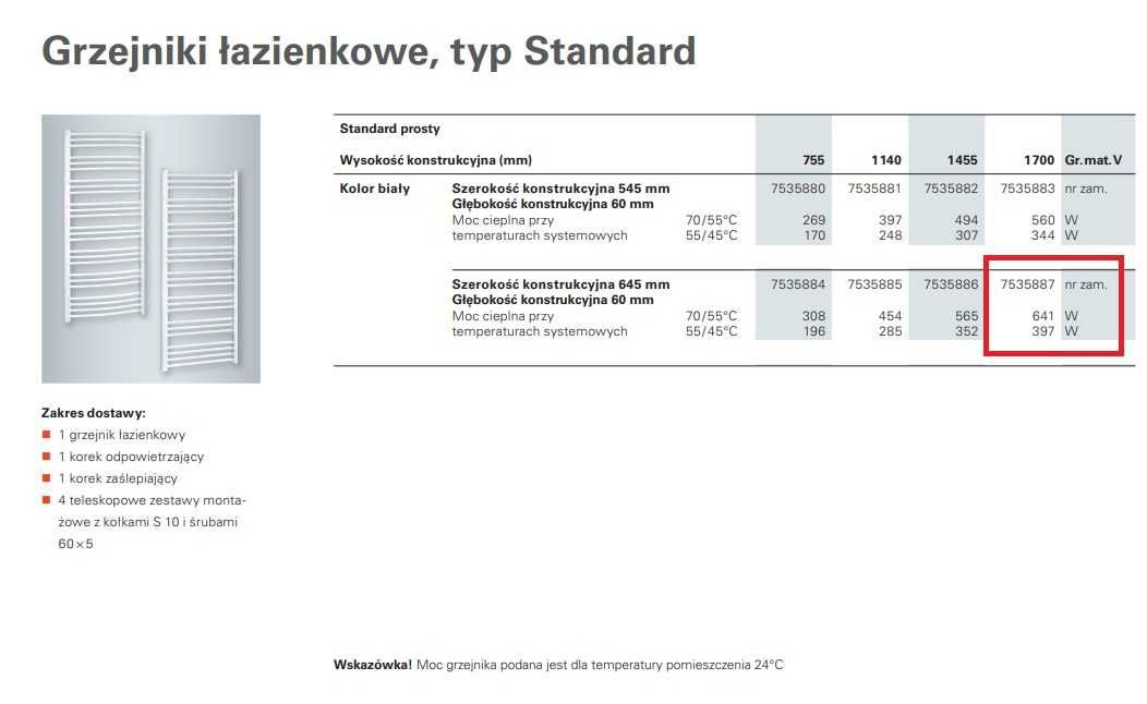 Grzejnik łazienkowy Standard prosty biały VIESSMANN 1700/630