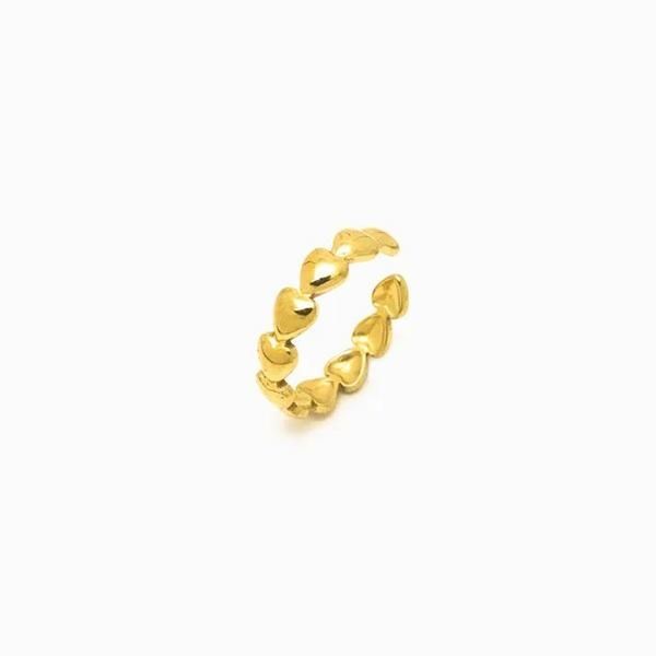 Anel Ajustável Corações JZ1099 (Prateado e Dourado)