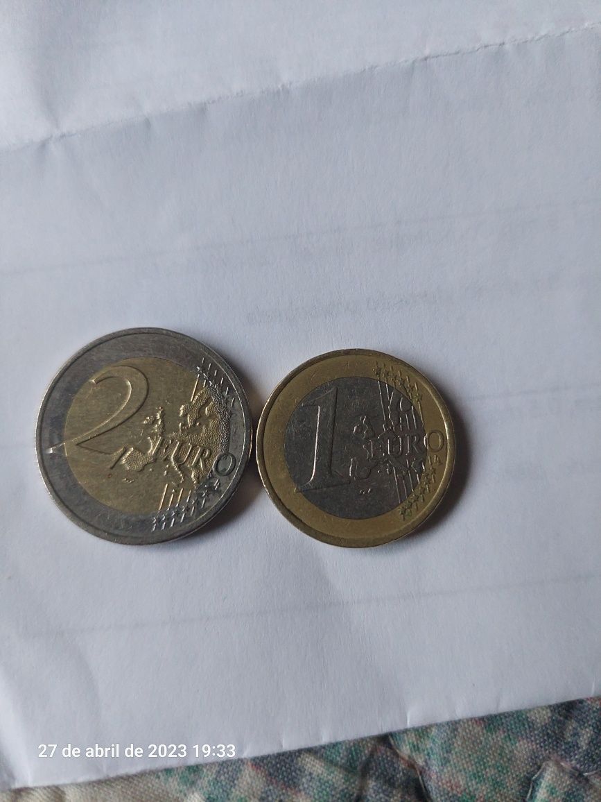 moeda de 2 euros Malta 2015 e moeda 1 euro França 1999