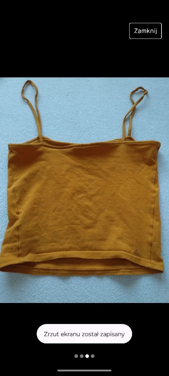 Musztardowy pomarańczowy crop top H&M Basic na ramiączkach XS S