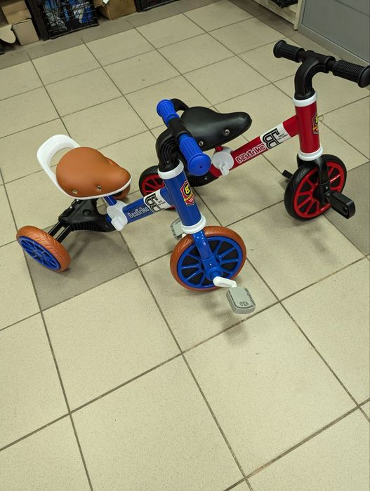 Велосипед 3-х колесный 2в1, велобег, металлическая рама