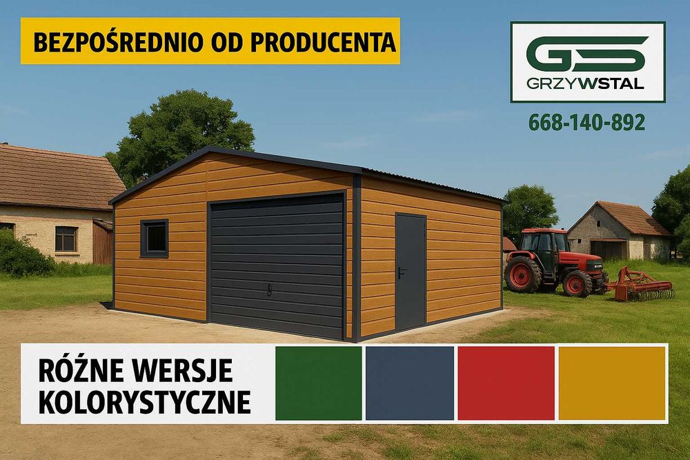 Garaż ZŁOTY DĄB  -Wiata na Maszyny-Magazyn -Montaż w cenie – GRZYWSTAL