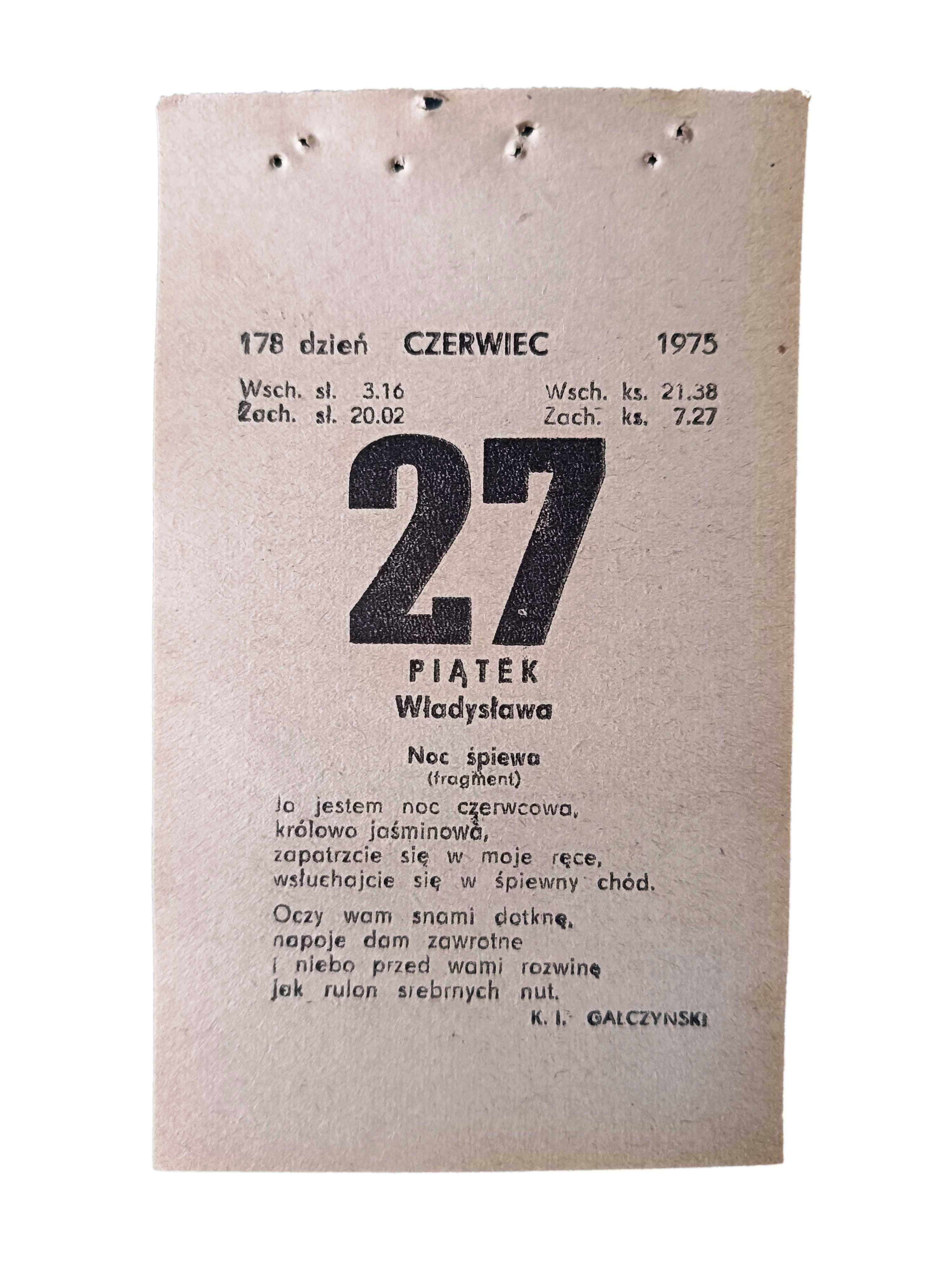 1975 oryginalna kartka z kalendarza zdzierak - 50 urodziny - PREZENT