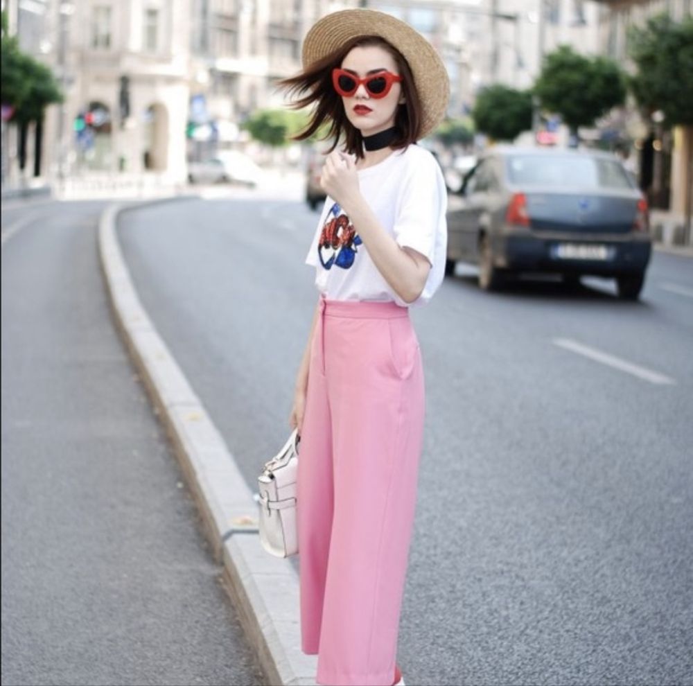 Рожеві брюки Zara кюлоти кюлоты