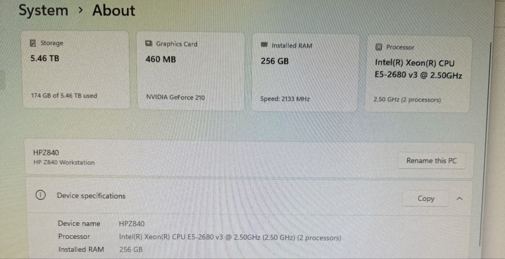 Workstation HP Z840 - 256GB RAM - 24C/48 threads 3TB NVMe + 2.7TB HDD