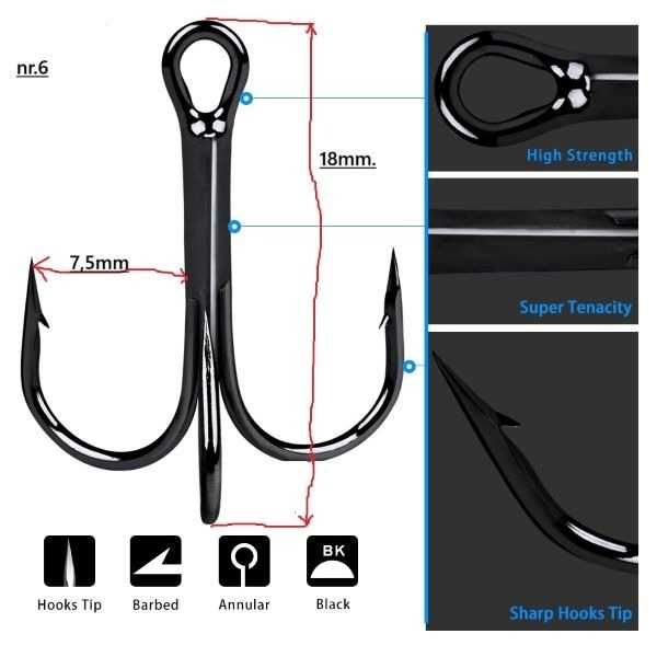 Haczyki kotwice wędkarskie 20 szt. nr 6.