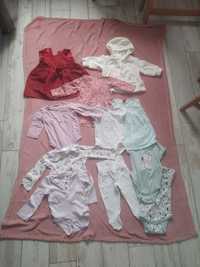 Zestaw ubrań 74 dla dziewczynki: sukienki, płaszczyk wiosenny, body