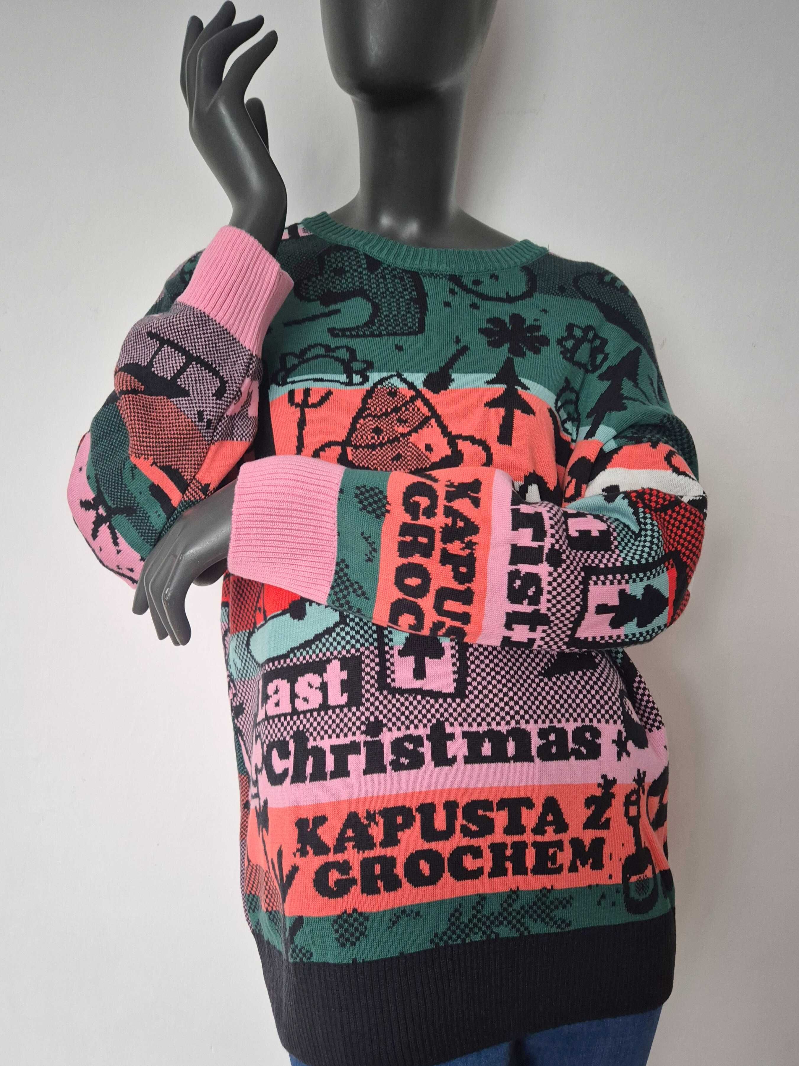 NOWY sweter unisex świąteczny groch z kapustą pierogi XS PTNS